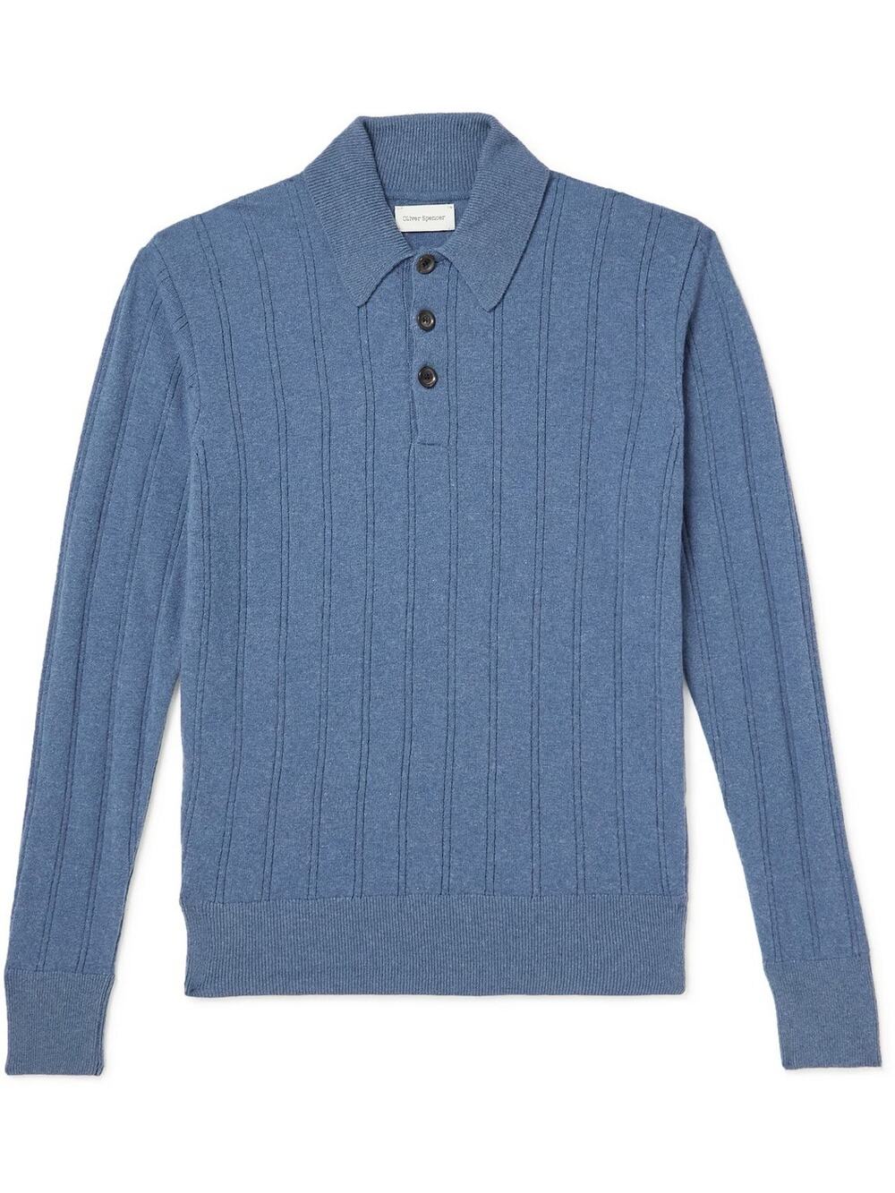 Oliver Spencer Pablo Knitted Polo Shirt Sweater Blue Fine Wool Small